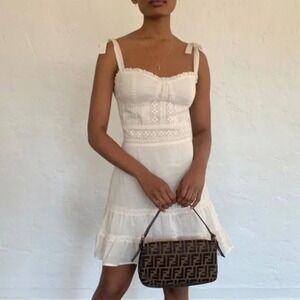 Reformation | Maeve 100% Organic Cotton Eyelet Sweetheart‎ Mini Dress in Cream